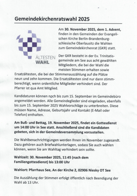 Gemeindekirchenratswahl 2025